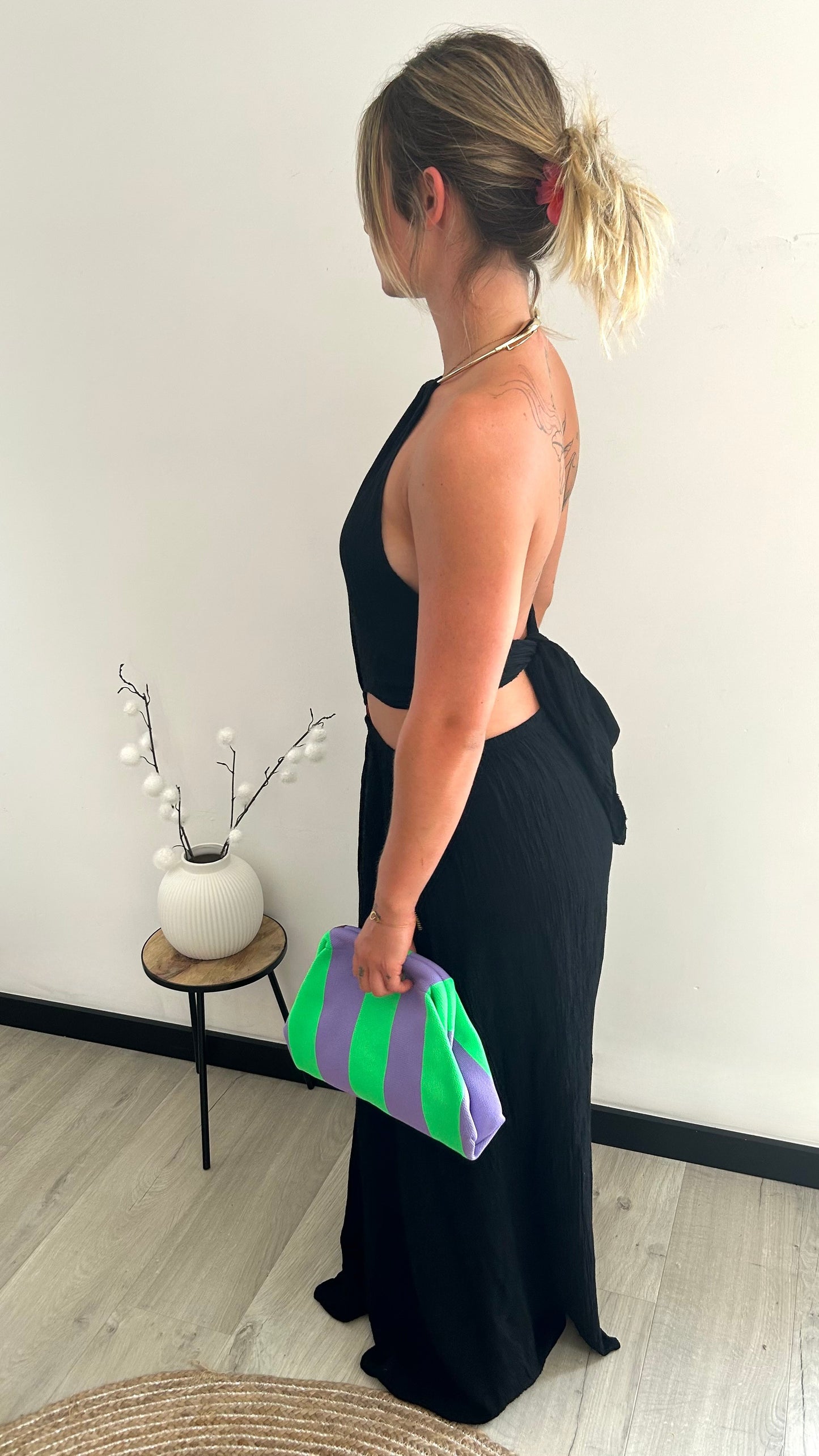 Robe Longue Dos Nu AMALIA – Noir