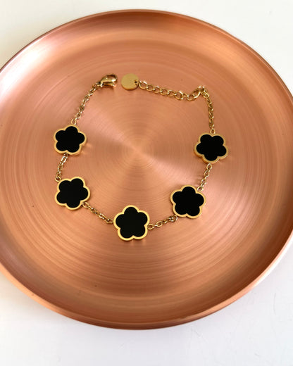 Bracelet Trèfle Onyx - Éclat Noir & Or