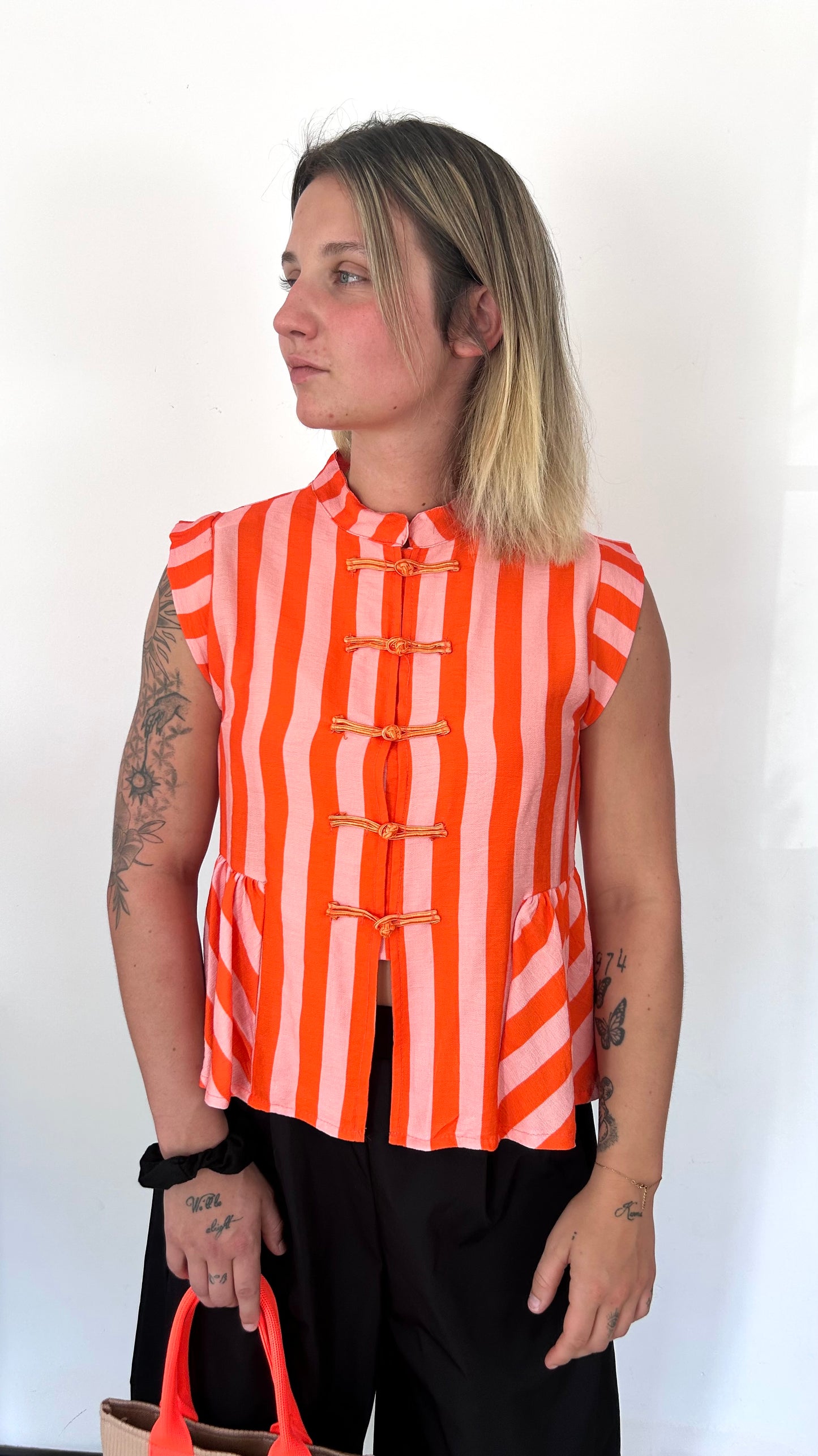 Top Sans Manches LOUISON – Corail et Rose