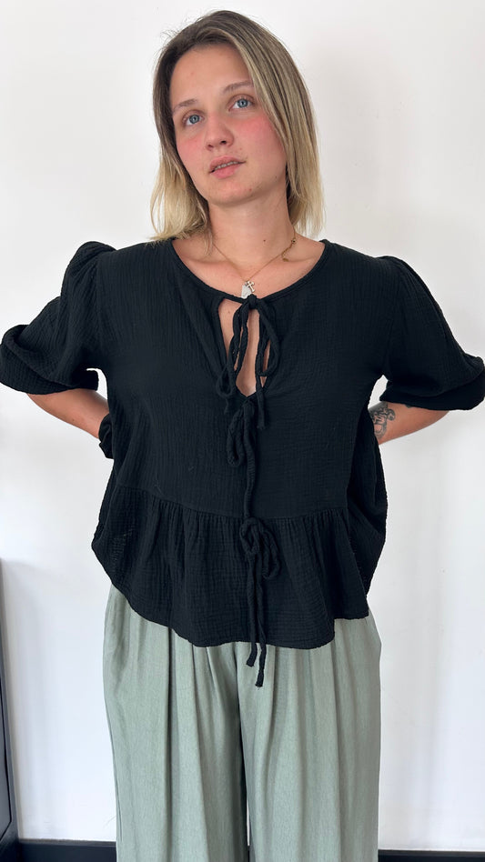 Blouse Gaze de Coton MAIA – Noir