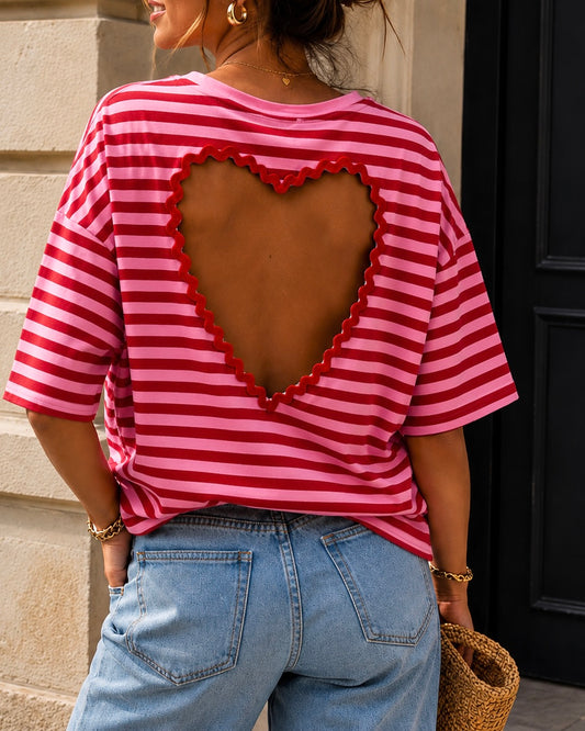 T-shirt Rayé Cœur SUNNY – Rouge et Rose