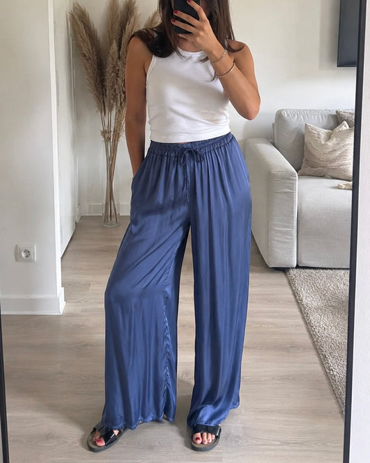 Palazzo Large Satiné GINA – Bleu Nuit