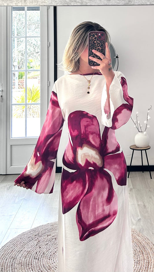 Robe longue fleurie LÉANA – Bordeaux