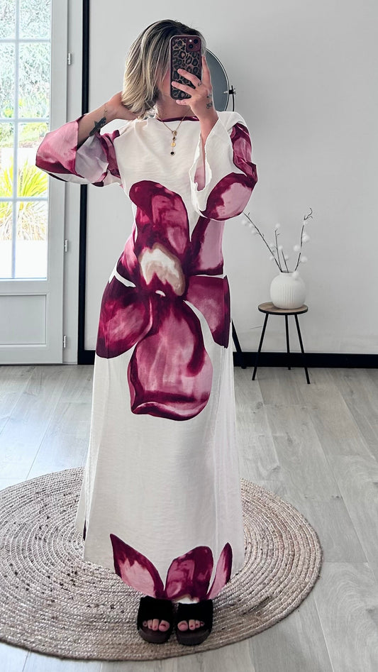 Robe longue fleurie LÉANA – Bordeaux