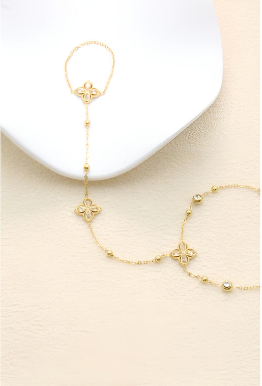 Bracelet-Bague Églantine - Dentelle Dorée & Cristaux