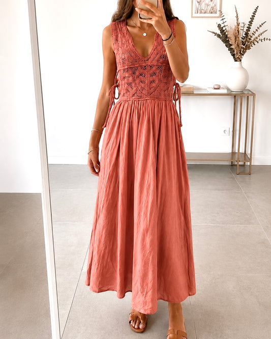 Robe Longue Crochet EDEN – Terracotta Rosé