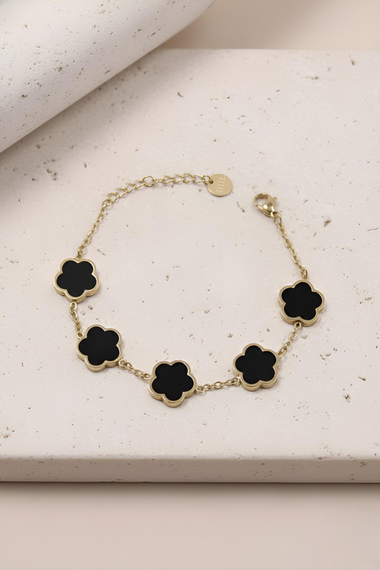 Bracelet Trèfle Onyx - Éclat Noir & Or