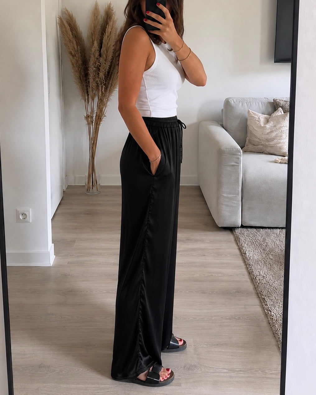 Palazzo Large Satiné GINA – Noir