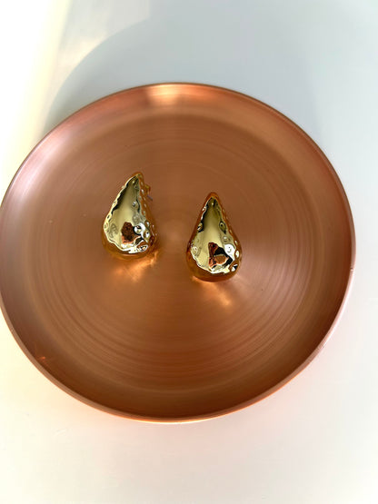 Boucles d'Oreilles Ondine - Gouttes Dorées Martelées
