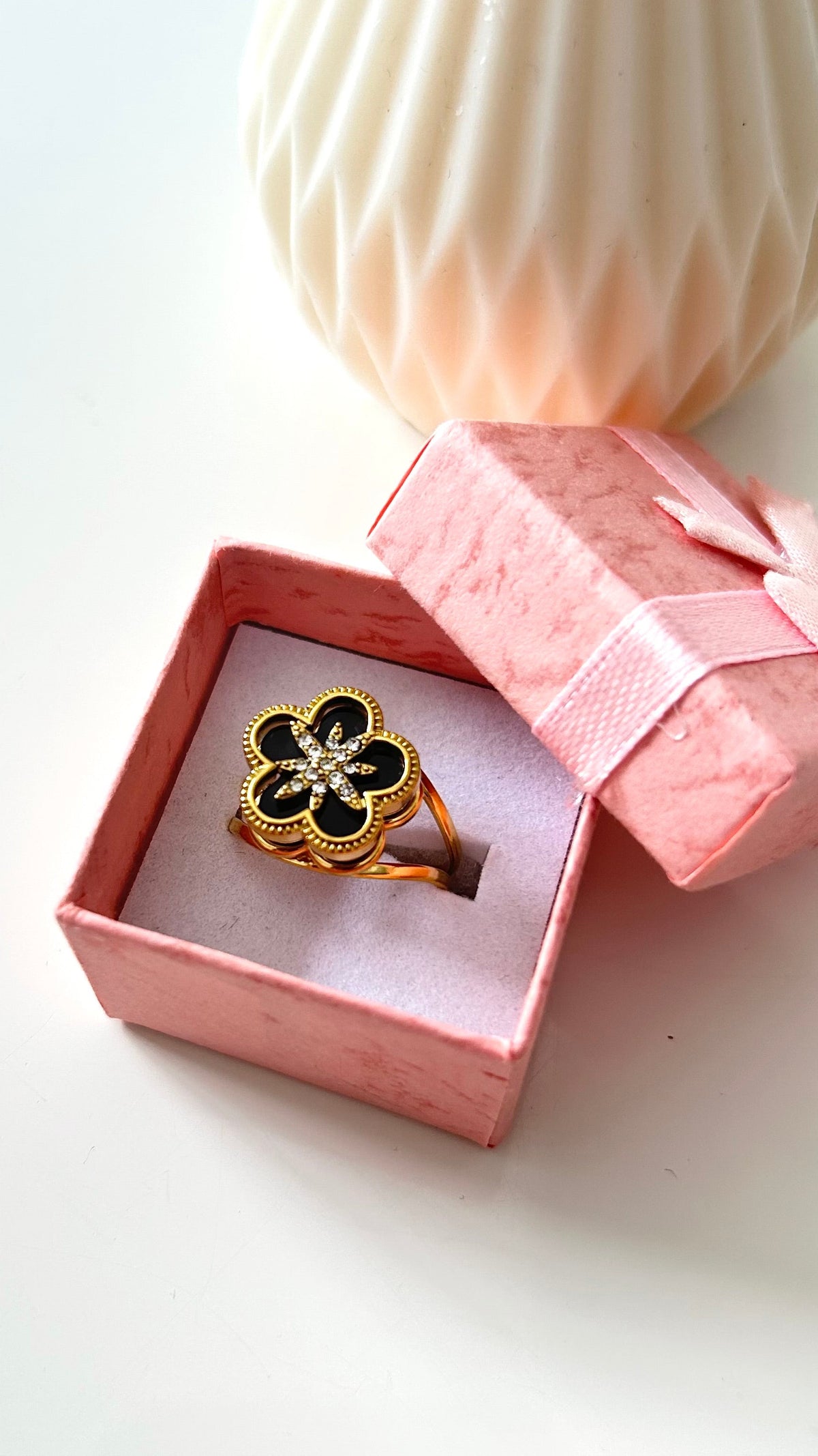 Bague Anti-Stress VÉLIA – Dorée Fleur Noire