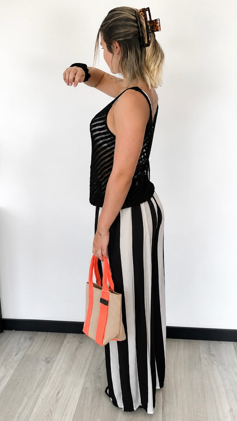 Pantalon Palazzo MAËLLE – Noir & Blanc