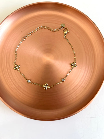 Bracelet Flore - Trèfles Dorés & Cristaux