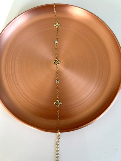 Bracelet Flore - Trèfles Dorés & Cristaux