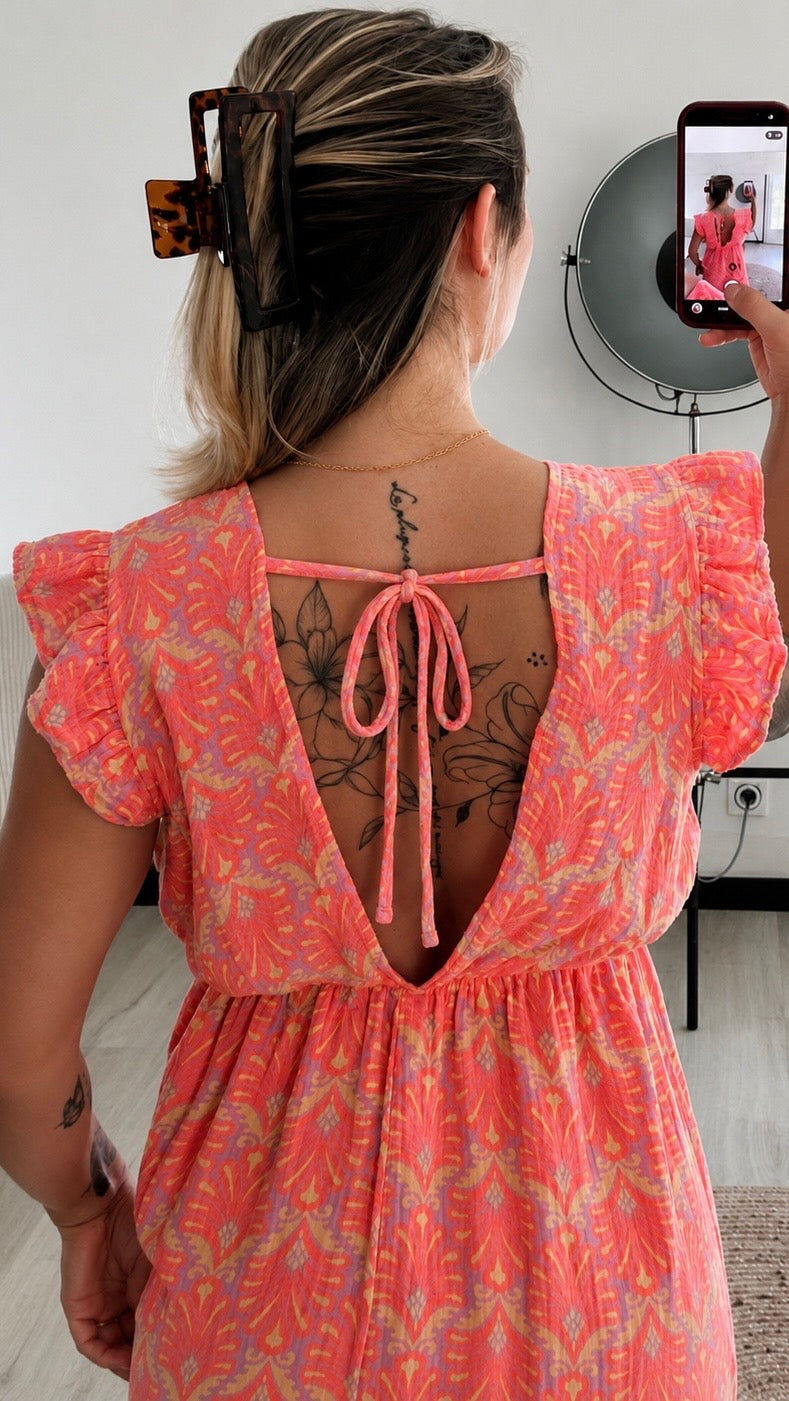 Robe Longue CAPUCINE – Orange & Fuchsia