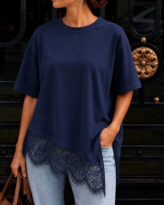 Top Asymétrique Dentelle CÉLESTE - Bleu marine