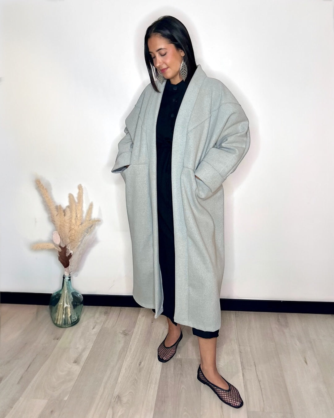 Manteau Long Gris Perle Cocoon