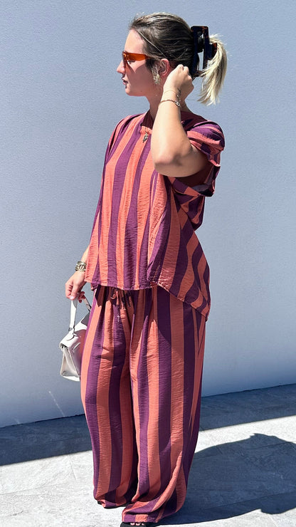 Ensemble Rayé MÉLINE – Terracotta et violet