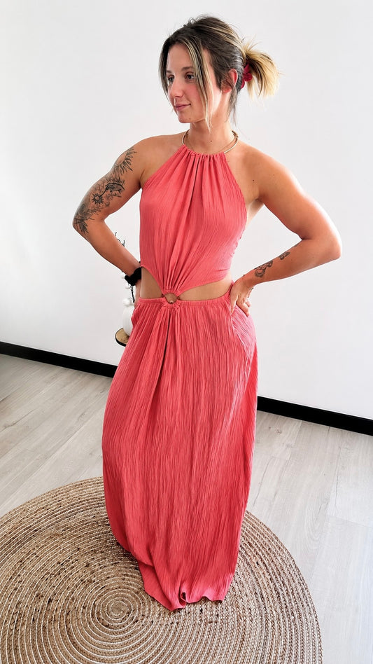 Robe Longue Dos Nu AMALIA – Rose Corail