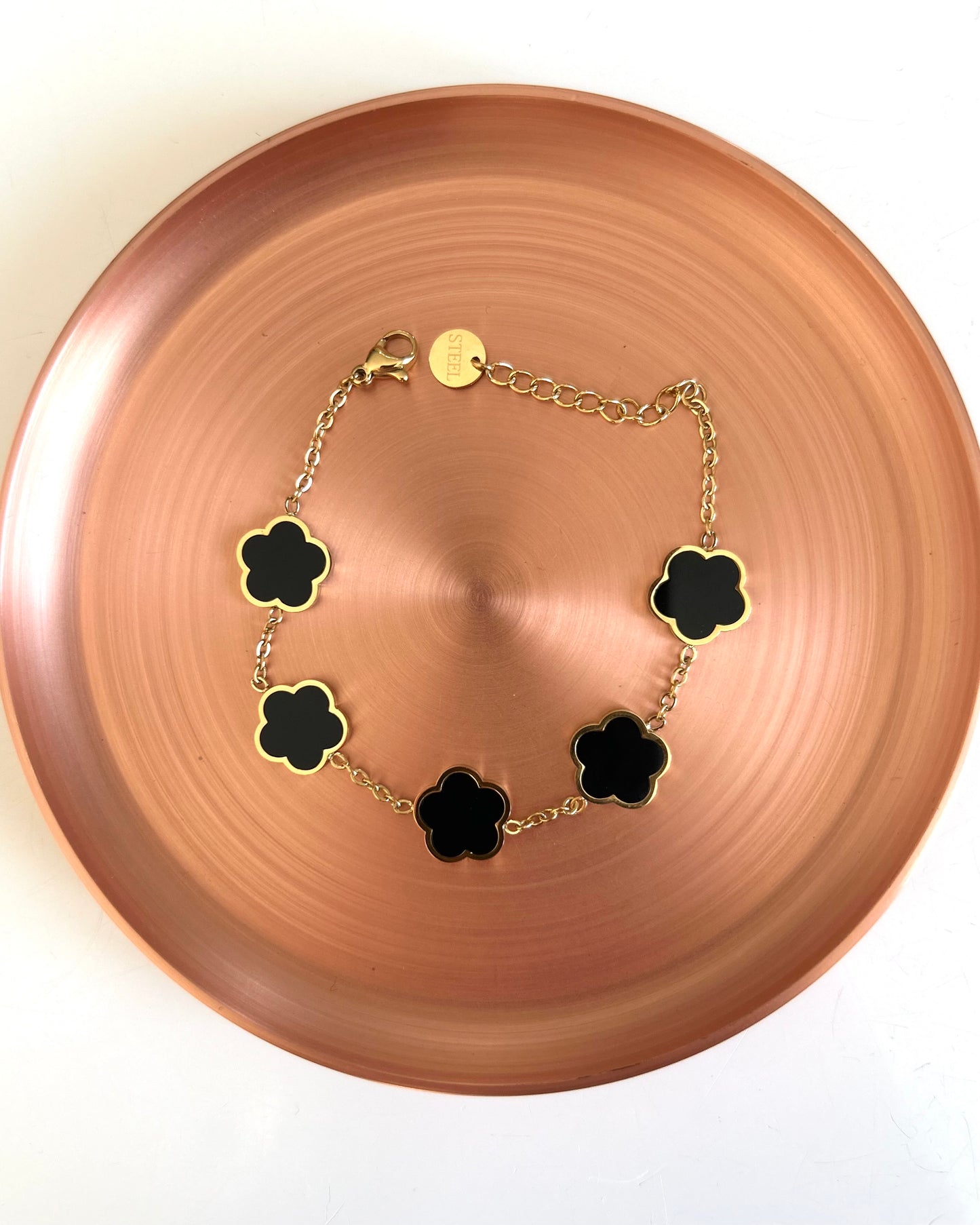 Bracelet Trèfle Onyx - Éclat Noir & Or