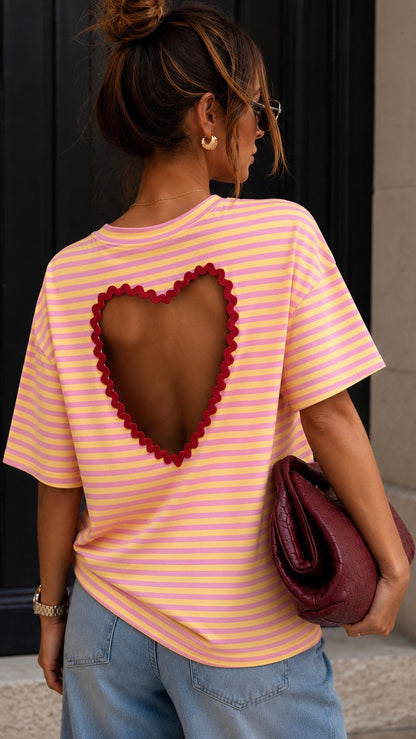 T-shirt Rayé Cœur SUNNY - jaune et rose