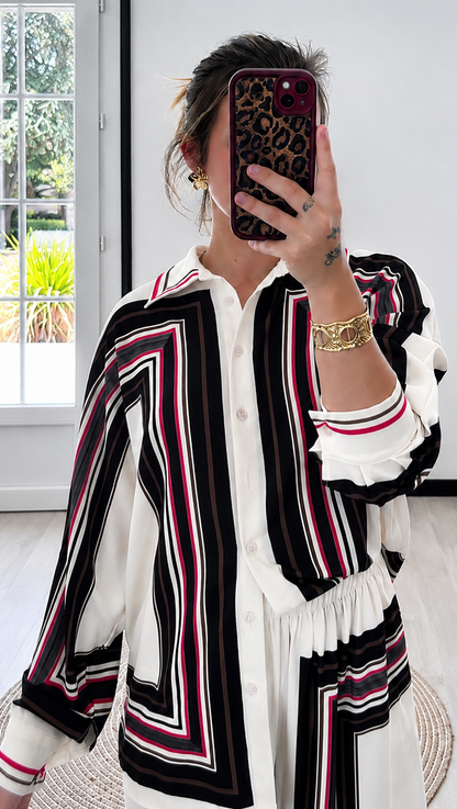 Ensemble Palazzo VALENTINA – Ivoire, Noir & Bordeaux