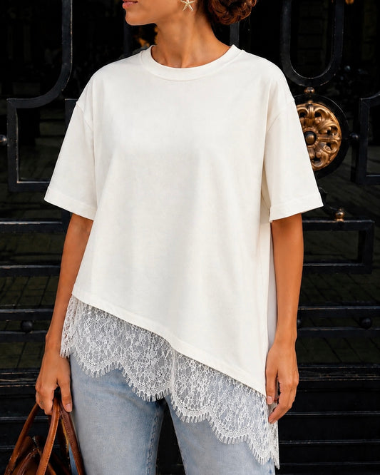 Top Asymétrique Dentelle CÉLESTE - Blanc