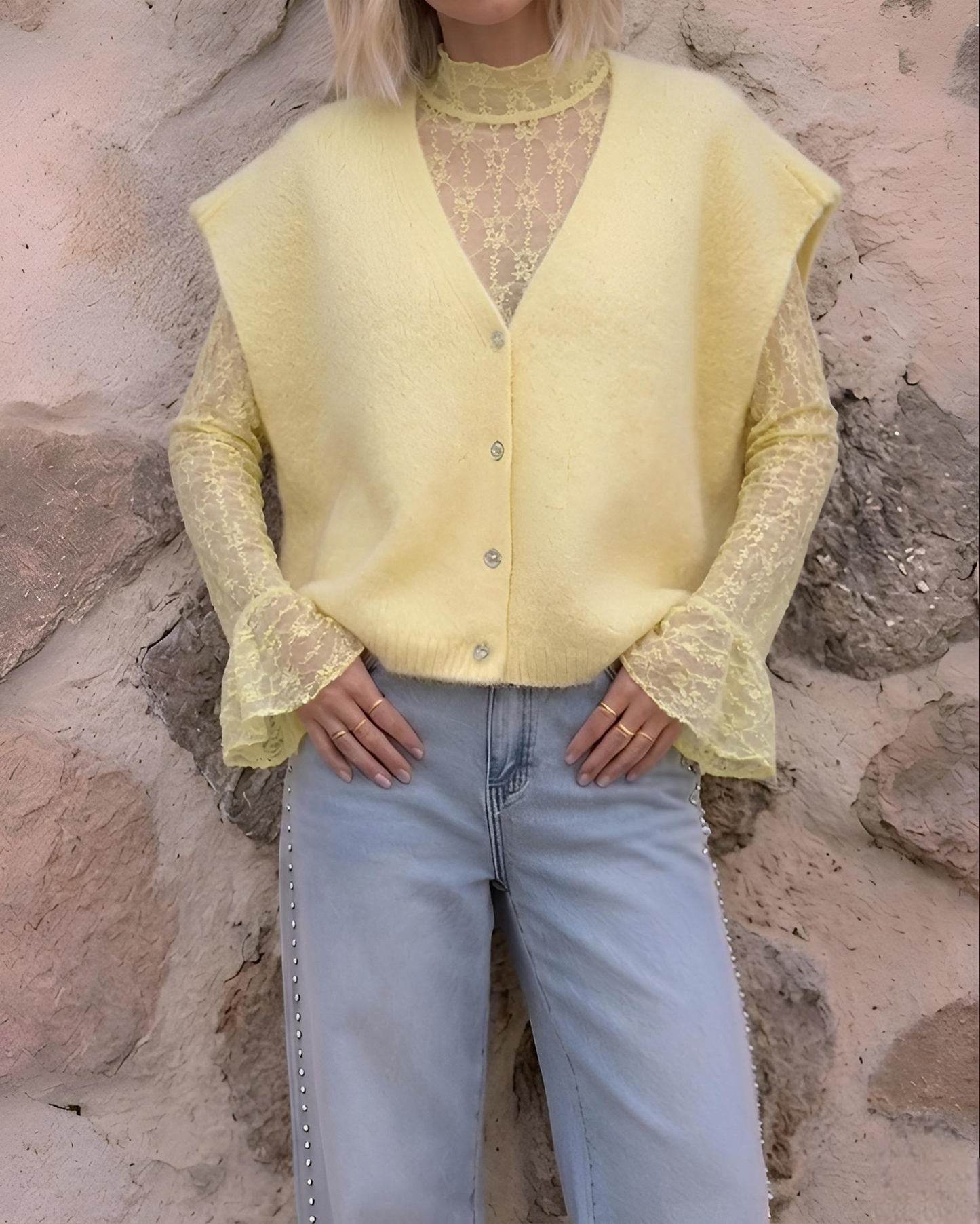 Top dentelle jaune LILA