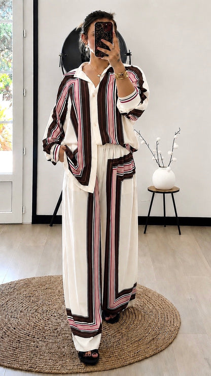 Ensemble Palazzo VALENTINA – Ivoire, Chocolat & Rose