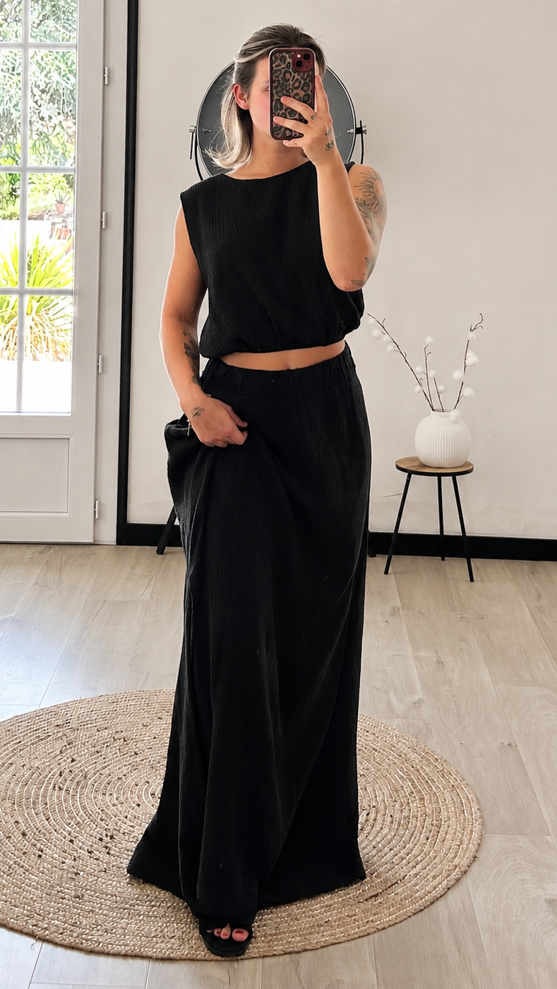 Ensemble Gaze de Coton MAËLYS – Noir