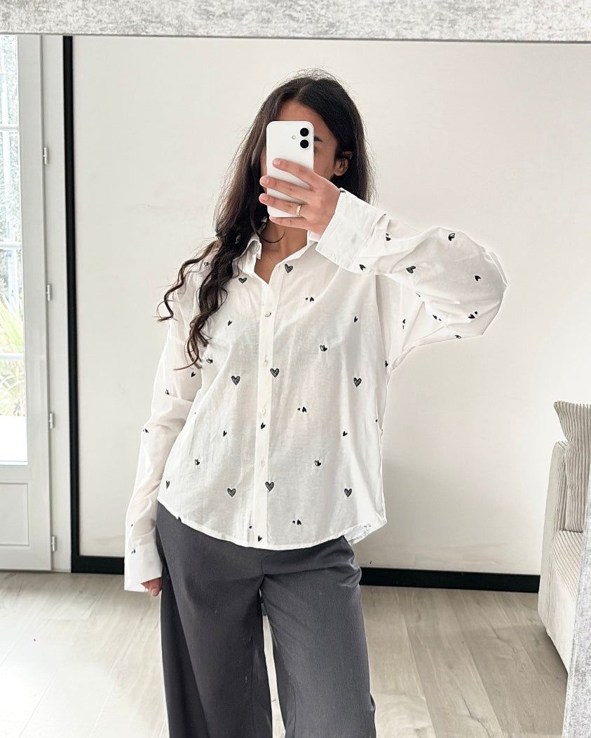 Chemisier Romantique - Broderies Cœurs