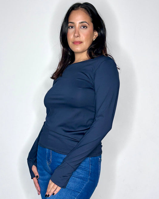 Top Ajusté à Manches Mitaines - Bleu Marine