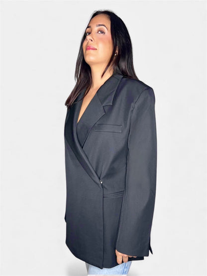 Blazer Oversize à Épaules Structurées - Noir Intemporel