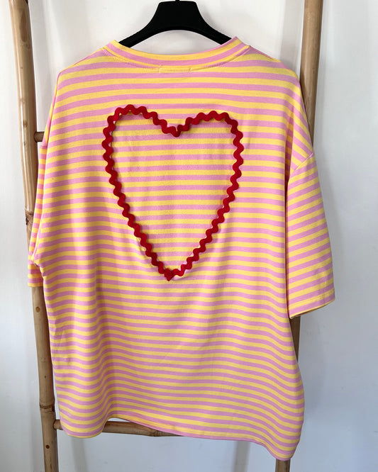 T-shirt Rayé Cœur SUNNY - jaune et rose