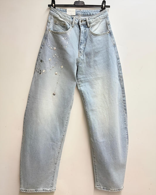 Jean barrel à clous et strass AZÉLIE