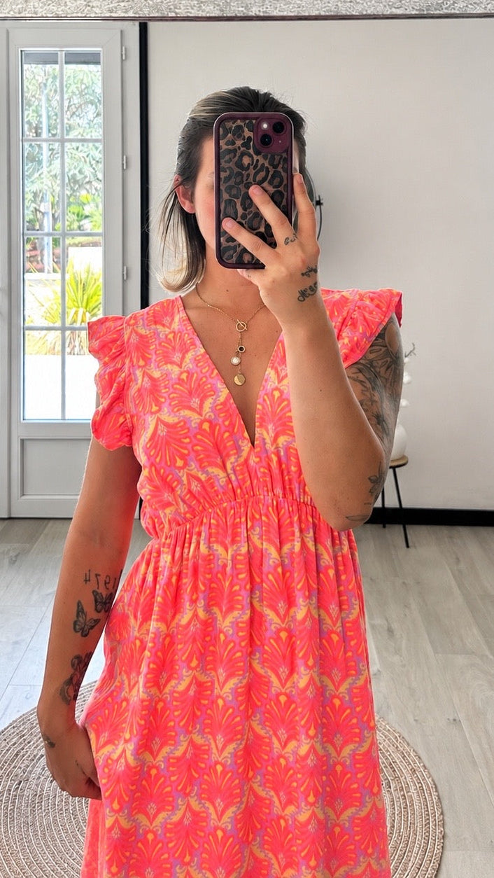 Robe Longue CAPUCINE – Orange & Fuchsia