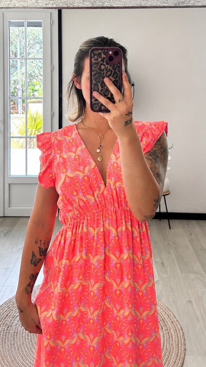 Robe Longue CAPUCINE – Orange & Fuchsia