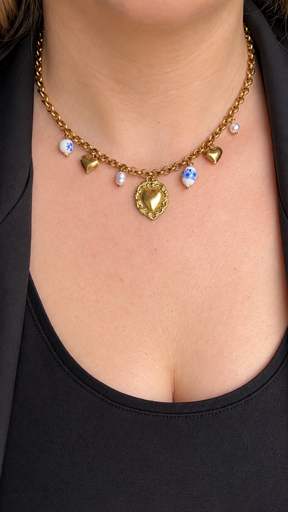 Collier SOLÉA – Doré Charms Cœurs & Perles