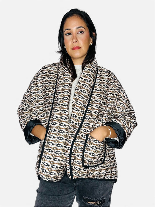 Veste Matelassée Imprimée à Bordures Contrastées