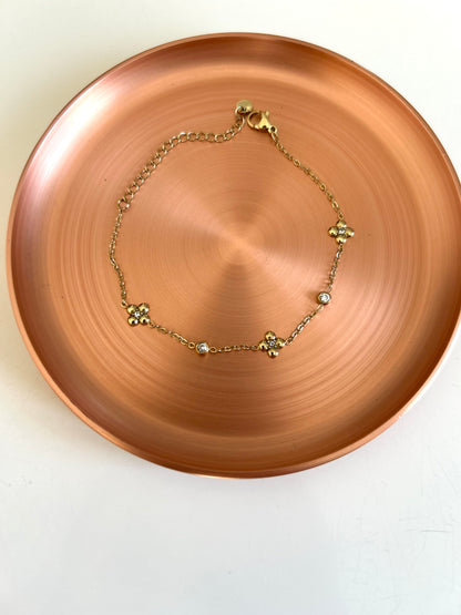 Bracelet Flore - Trèfles Dorés & Cristaux