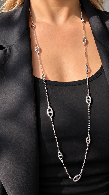 Sautoir MAORA – Argenté Maille Marine