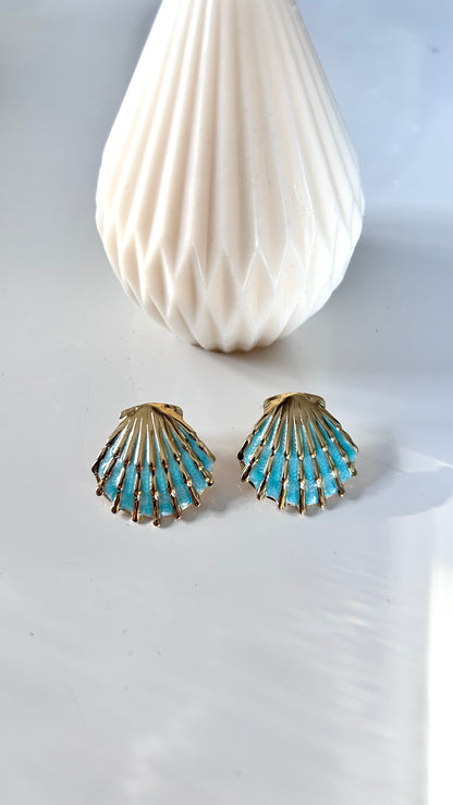 Boucles d’Oreilles CONCHA – Dorées & Turquoise