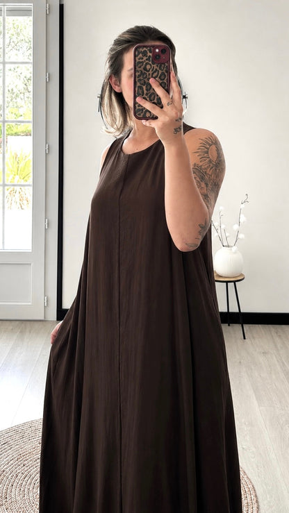 Robe Longue MONA – Marron Chocolat