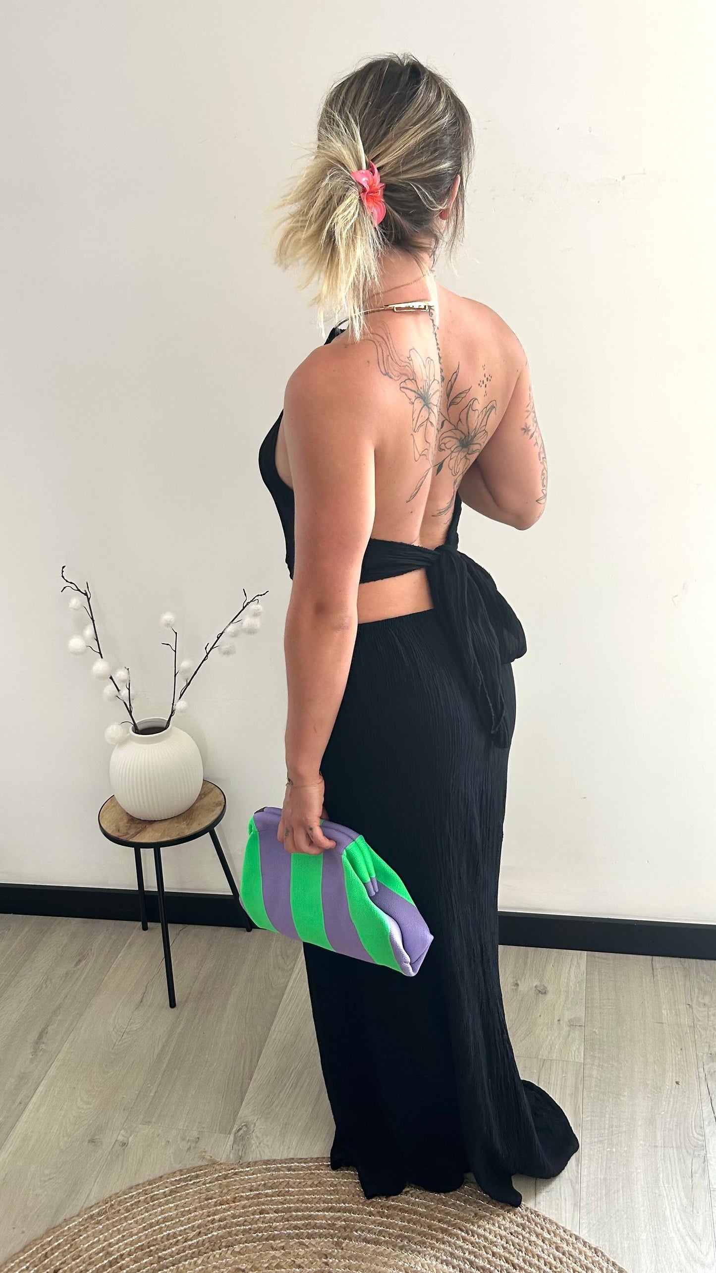 Robe Longue Dos Nu AMALIA – Noir