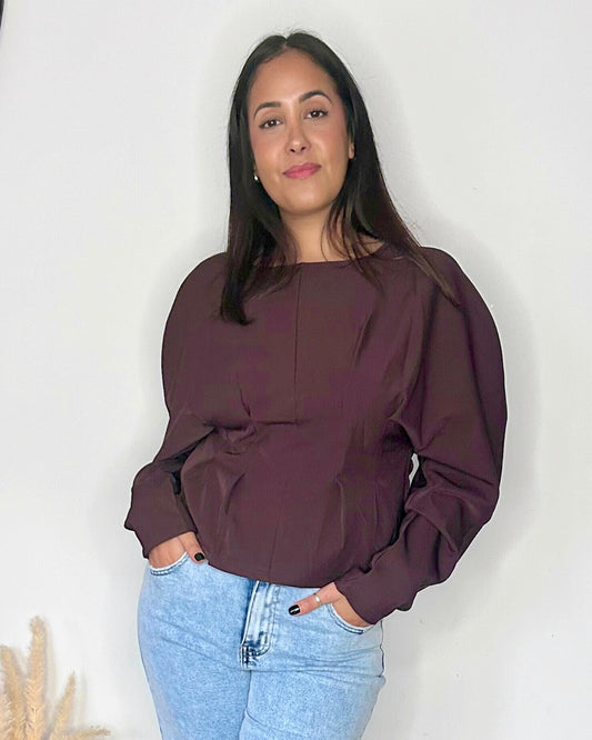 Blouse Structurée à Manches Ballon - Prune
