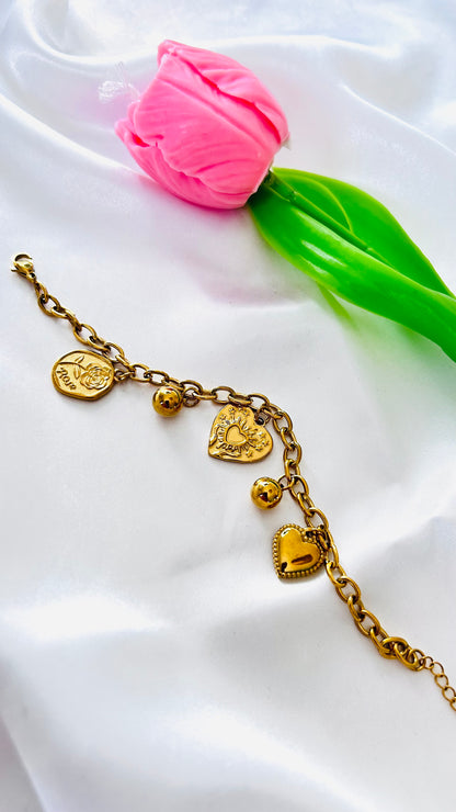 Bracelet MIRA – Doré Breloques Cœur