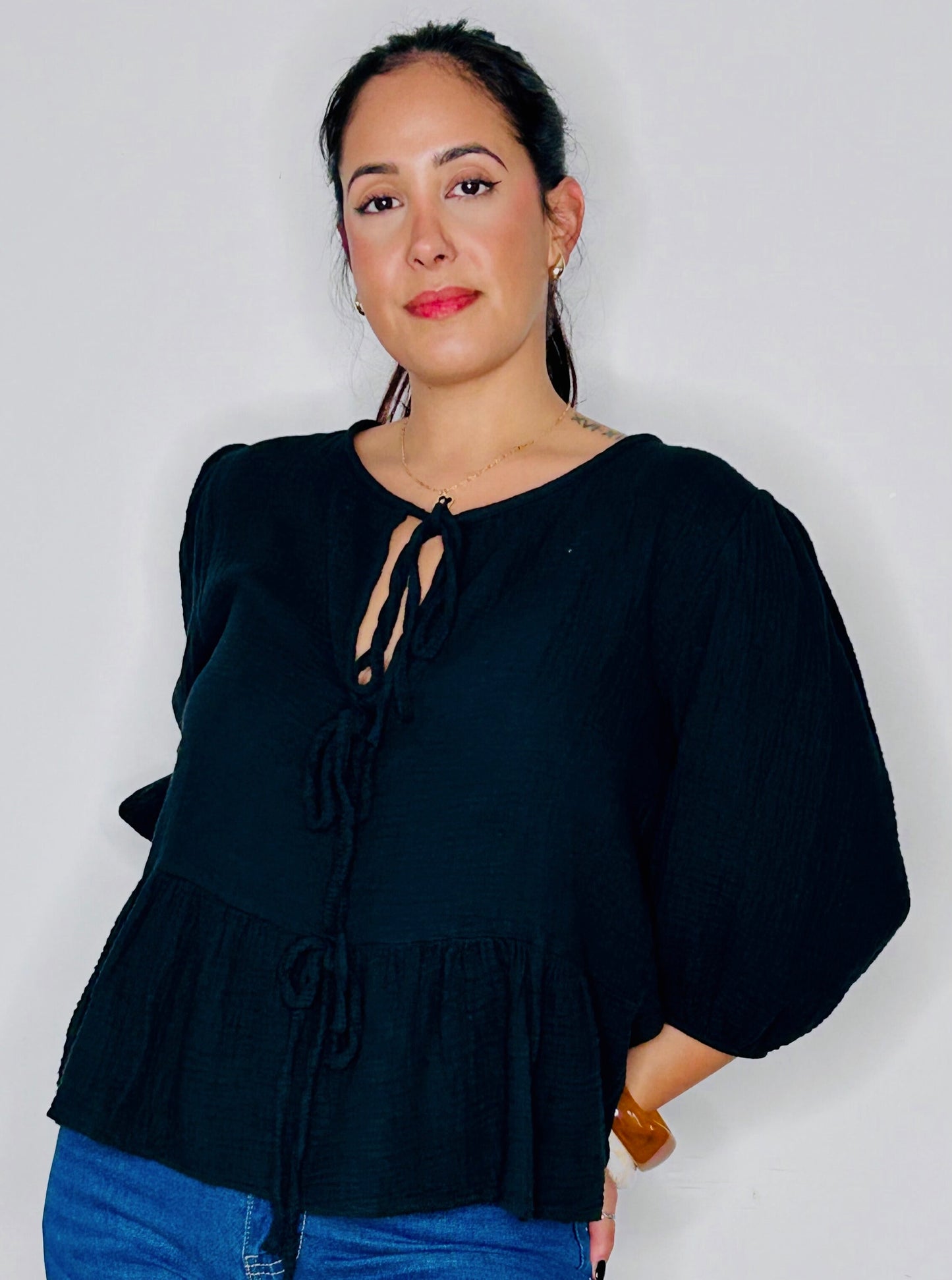 Top Fluide en Gaze de Coton - Noir