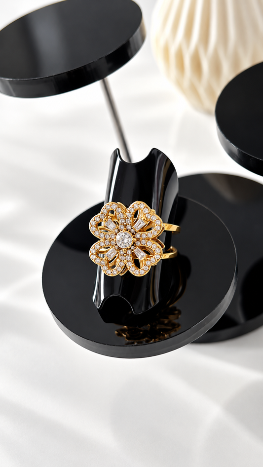 Bague Anti-Stress ESMÉE – Dorée Fleur Strass