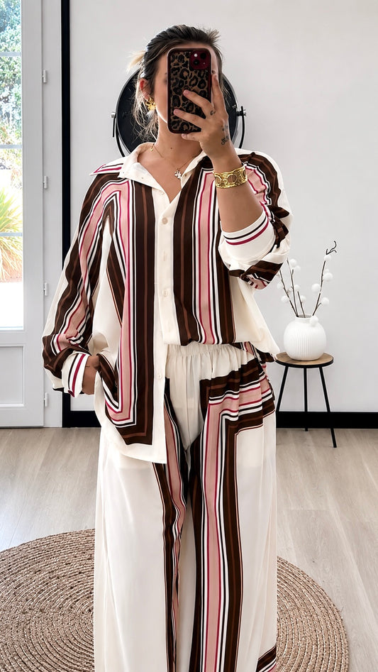 Ensemble Palazzo VALENTINA – Ivoire, Chocolat & Rose
