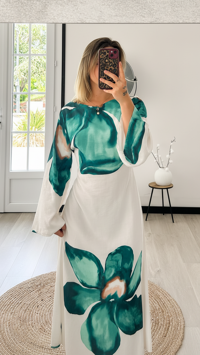 Robe longue fleurie LÉANA - Émeraude