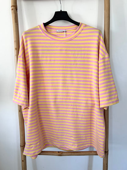 T-shirt Rayé Cœur SUNNY - jaune et rose